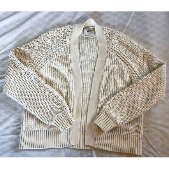 Abercrombie & Fitch Cardigan Sweater | Open Front Chunky Cable Knit Cream - Picture 10 of 12